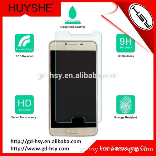 Samsung C5 Wholesale Full Cover Screen Film Protector Tempered Glass Silicone Coating for Samsung Galaxy C5 with Packaging